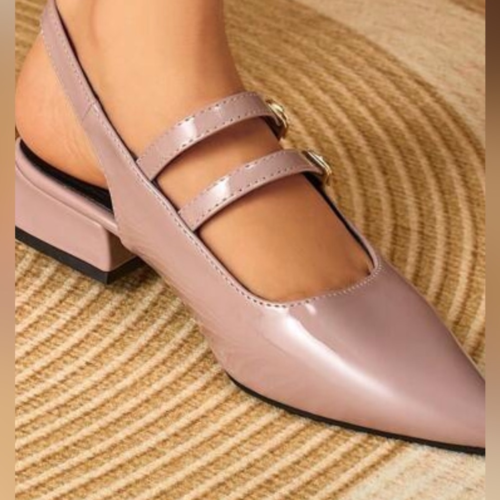 Women’s Double-Strap Patent Mary Jane Flats in Dusty Pink